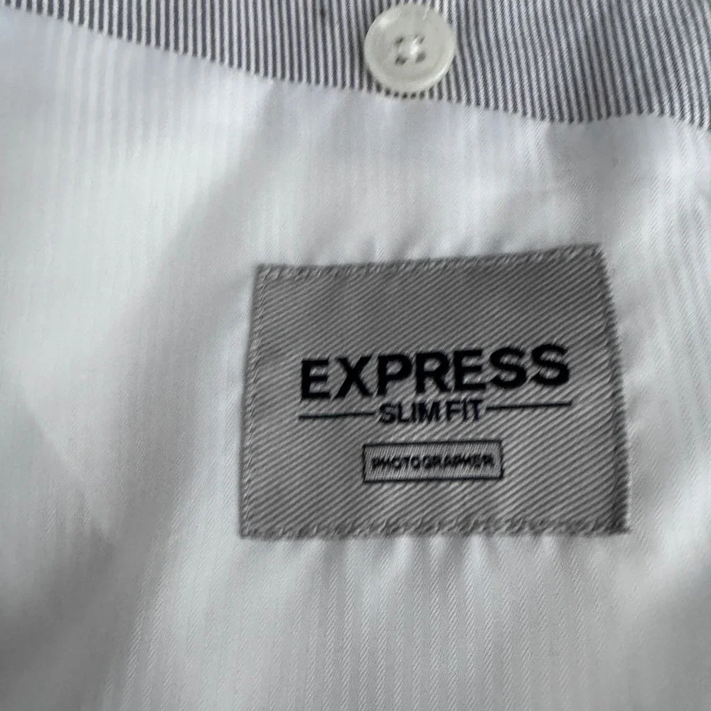 Express Blazer Mens 38S Blue White Seersucker Stripe Photographer Slim Fit